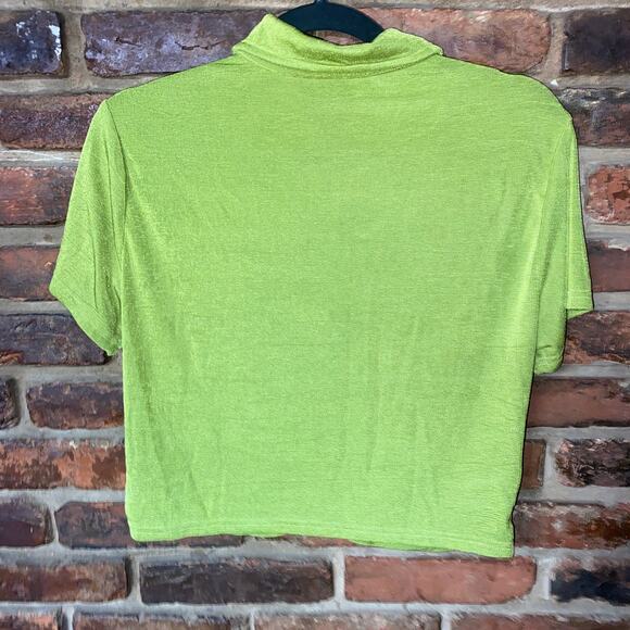 Blush Mark Green Liquid Knit Short Sleeve Button Down Crop Top Women's Size 0X - Picture 6 of 6